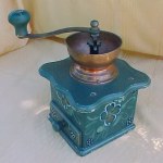 Vintage Hand Painted Wood and Copper Coffee Mill - Holland