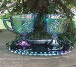 Blue Carnival Sugar, Creamer and Tray Set - Harvest by Indiana Glass
