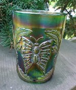 Rare Green Carnival Butterfly and Fern Tumbler - Old Fenton
