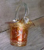 Carnival Glass Stork in Rushes Whimsey Basket - Old Dugan