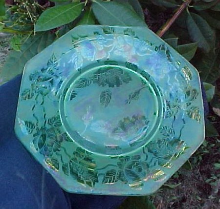 Ice Green Carnival Brocaded Roses Plate - Central Glass Company