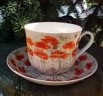 BOLD Red Poppies Cup and Saucer - English Bone China
