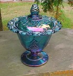 Blue Carnival Glass Lace Edge Spooner - Harvest - Indiana Glass