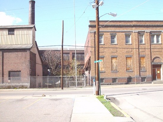 Fostoria front office in building on right