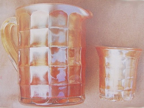 BLOCKS & ARCHES-sold as a set of Jug and 6 Glasses. Has a 36 point recessed star in bottom.