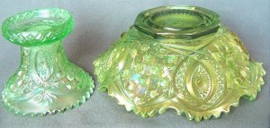 MEMPHIS Fruit Bowl - Lime Green  -  Punch Base-Ice Green. Appears that this fruit bowl was designed to be used without a base.