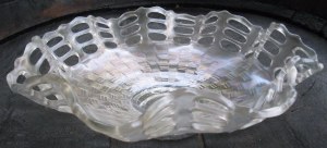 Rare 3-row White OPEN EDGE BASKET- 9 and one-quarter in.flare to low bowl shape.