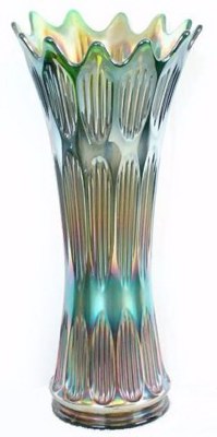 DIAMOND  &  RIB  17 in. Green Funeral Vase.$1800.-Seeck Auction for HOACGA Conv.-April 2005