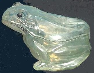 COVERED FROG - 5 and on-half in. nose to tail - 3 and one-half in. tall.
