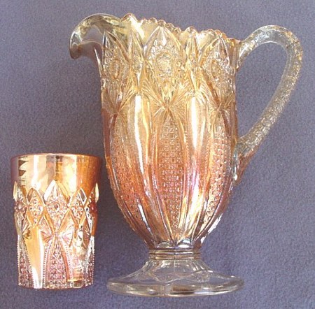 US Glass HOBSTAR BAND Footed water pitcher-note tumbler having straight sides.