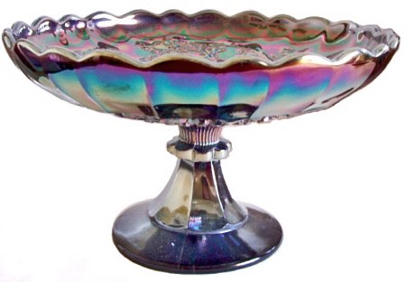 EMU Compote - 10.75 in. across x 6.5 in. high.Exterior pattern is HOBNAIL. Seen Page 94, CARNIVAL GLASS of AUSTRALIA Book.