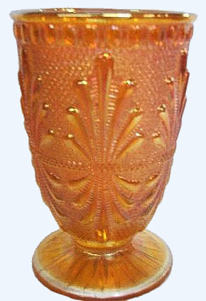 BANDED FLEUR DE LIS Celery Vase in Marigold.- 5.75 in. tall.