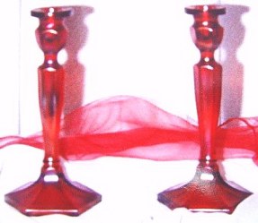 8 in. Red Fenton Florentine Candlesticks