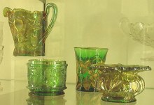 Green creamer,powder jar base, tumbler and Spittoon as seen in Museum showcase on April 15, 2004