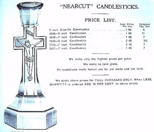 CRUCIFIX CANDLESTICK as it appears in the Cambridge NEARCUT catalog - under Novelties-having a six-sided base.