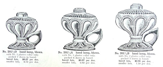 Three sizes in the FINGER LAMPS as seen in the 1909 Imperial Glass Catalog.