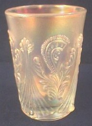 White FEATHER SCROLL tumbler by St. Clair - not marked.