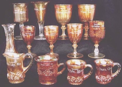 Top Row-2 Goblets, Middle Row-2 Clarets-left, 1 Champagne right.Offered in a Reichel auction.
