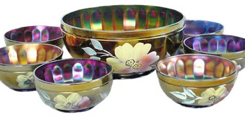 Rare Enameled APPLE BLOSSOM Berry Set by Northwood.$700 was paid for this in April 2005