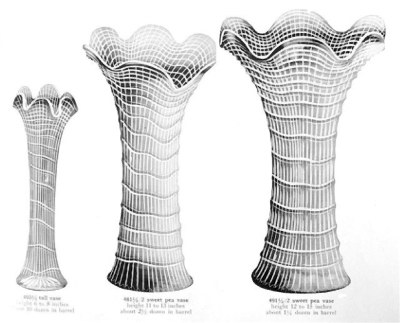 Left to right-Standard, Mid-Size, Large Funeral size Ripple vases as seen in an Imperial Factory Catalog.