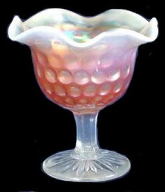 PEARLY DOTS Compote in Peach Opal - VERY Scarce Compote.Sold $135. by Seeck Auctions at the 2005 HOACGA Convention auction.