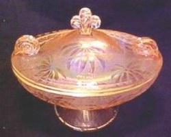 BROCADED PALMS Covered Tureen - 6.5 in. tall x 7 in. long.