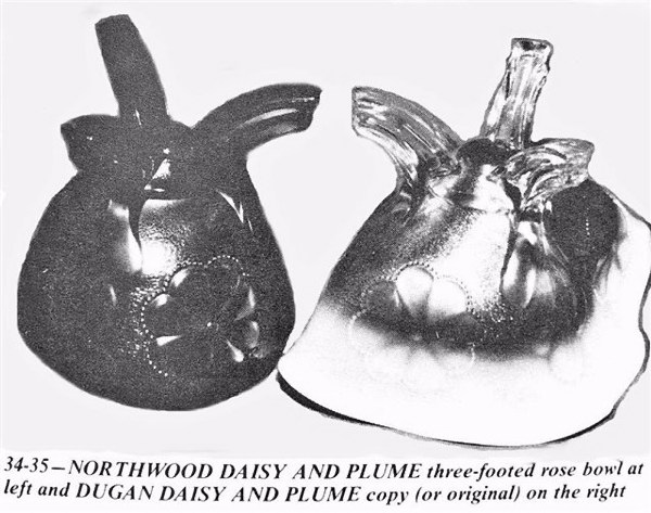 Northwood Daisy and Plume on left - Dugan Daisy and Plume copy (or orig.) on right