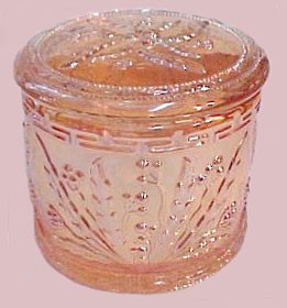 WILD BERRY Powder Jar - One of these sold for $300 in Jan. 2005 when Jim Wroda Auctions sold the Bernie & Nancy May collection.2.75 in. wide x 2.5 in. tall..