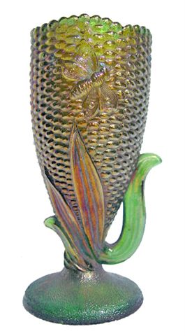 BUTTERFLY CORN Vase in Green. 6 in. h.x 2.75 in.base diam.-(hairline crack)-$7000-8-'06-eBay.