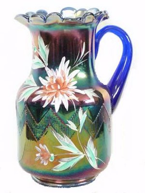 Enameled CHRYSANTHEMUM on ZIG ZAG Pitcher.