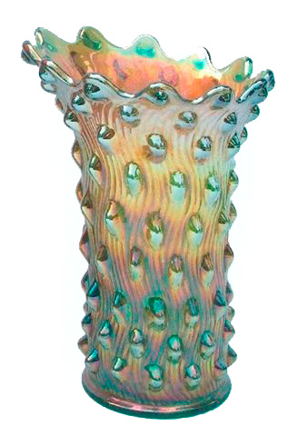 SWIRLED HOBNAIL Squatty Vase - 8 in. tall.-Green-$4100.-9-07 Richards Auction.