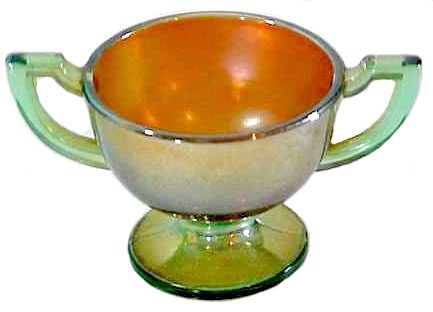 Westmoreland Green Glass with the (gold) interior referred to in the EGYPTIAN IRIDESCENT ad of 1911. Also seen in familiar Aqua