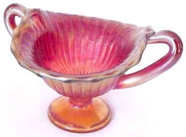 Red STIPPLED RAYS Open Sugar.3.5 in. tall x 6 in. handle to handle.