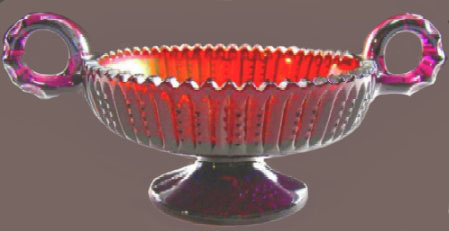 PRISMS Footed Bonbon-Exterior pattern-2.75 in. to top of handle, and 5 in. across opening of bowl.-Amethyst.