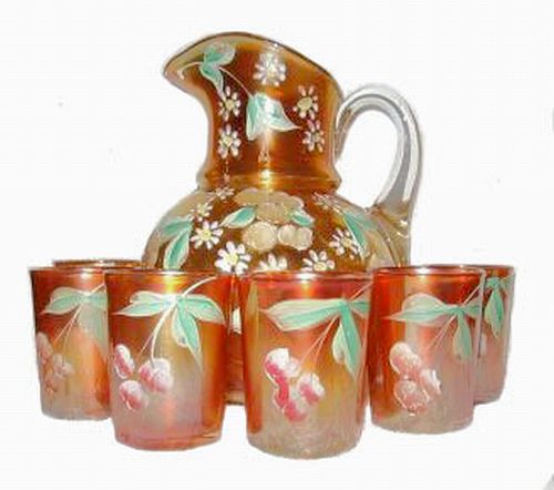 CHERRIES & LITTLE FLOWERS in SCARCE Marigold.