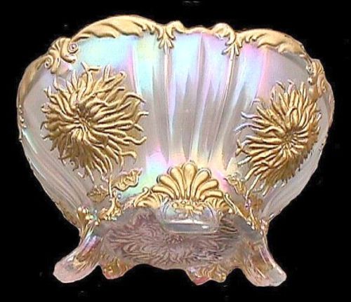 DAHLIA in White, accented with Gold deco. 9 in. Bowl-4.5 in. deep. 