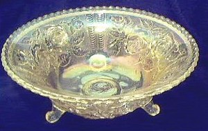 Rose in Center of this Clambroth LUSTRE ROSE footed Bowl. All design appears on the outer surface. (OLD).