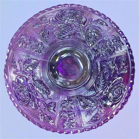 Exterior of purple 9 in.Vintage OPEN ROSE PLATE.