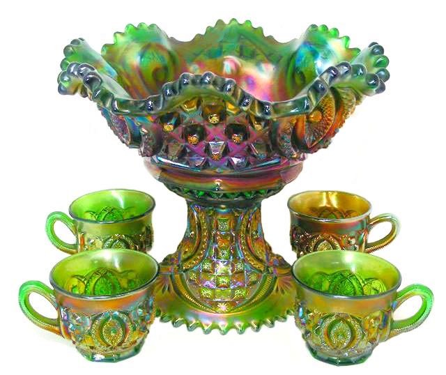 MEMPHIS FRUIT Bowl & Base with Punch Cups in Green.