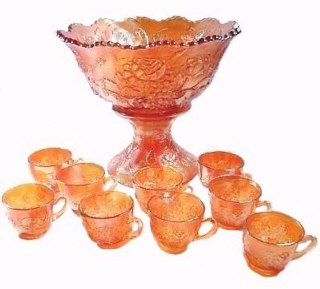 Fenton WREATH of ROSES Punch Set in Marigold.