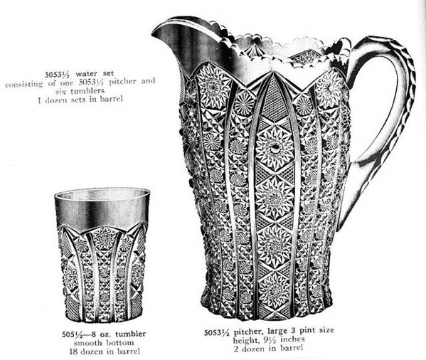 Full size Water Pitcher & Tumbler in OCTAGON pattern seen in Imperial Catalog #104A
