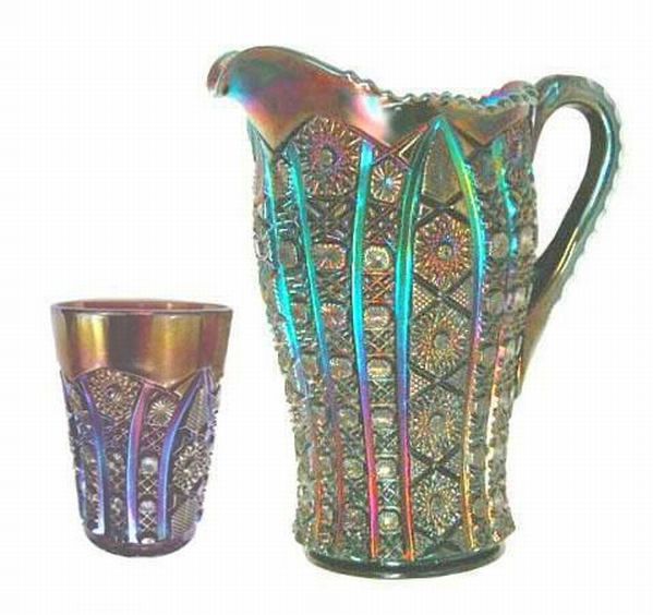 OCTAGON Water Pitcher - 9.75 in. tall. RARE in Purple! OCTAGON Vt. Tumbler, (collar Base)