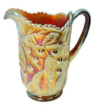 HANGING CHERRIES Amethyst Milk Pitcher - 6.75 in. tall x 6. 25 in. from handle to spout.