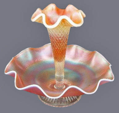 FISHNET Epergne in Peach Opalescent.-Ruffled Version.