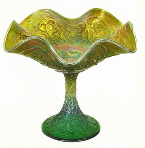 PERSIAN MEDALLION Compote in GREEN!-Larger size