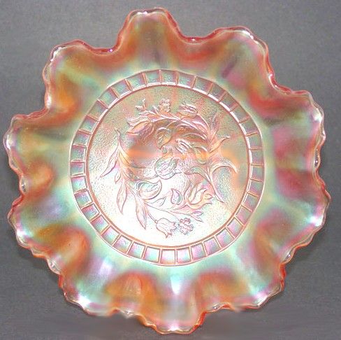 Pink Afterglow WINDFLOWER 9 in.Bowl. Sold  by Ayers Auction Service for $60. during the June 2005 Lincoln Land Carnival Glass Convention.
