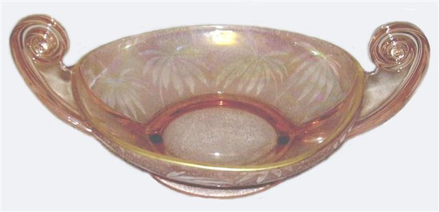 BROCADED PALMS Console Bowl.-15 in. handle to handle.-Lavender.