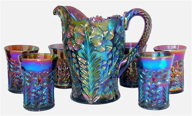 TIGER LILY Water Set - Purple - 8.5 in. pitcher.$1600. Sept.'07 Richards Auction.