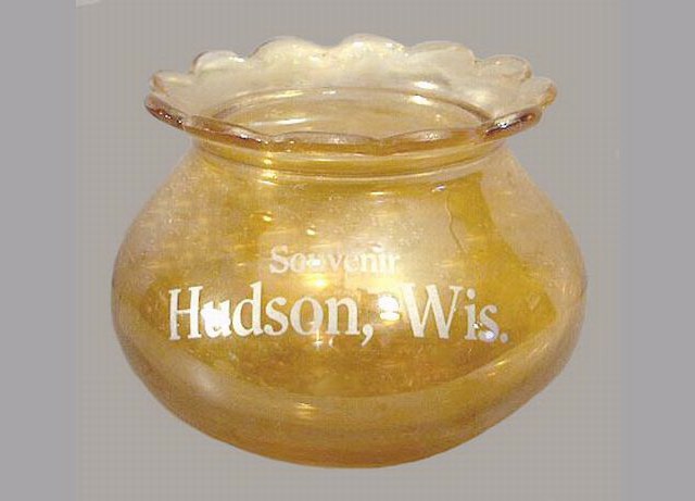 Souvenir HUDSON, WISCONSIN-4 in. diam. x 3 in. tall.-Shown Page 47-JUST JENKINS By Hicks.