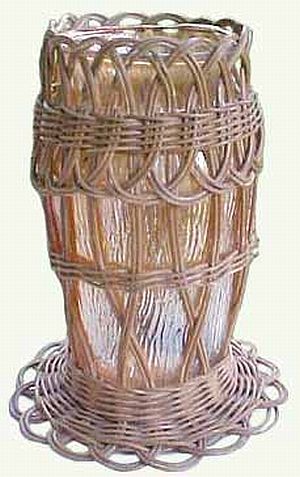 Wicker over TREEBARK Vase-8.5 in. tall. Vase cannot be removed from wicker-1920s-1930s style.
